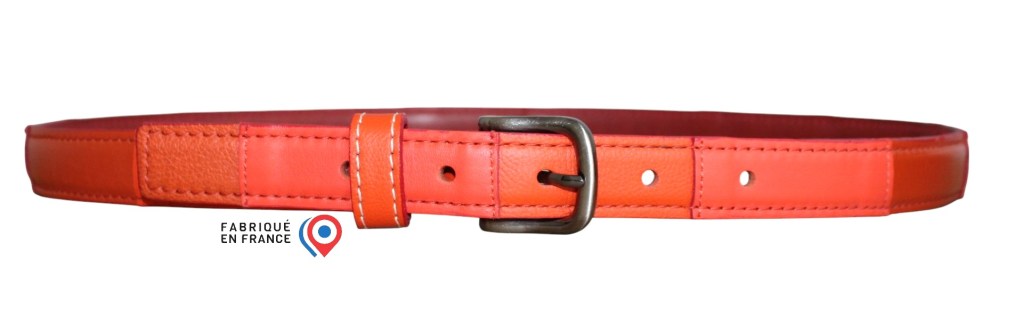 Ceinture créateur artisanale en cuir camaïeu orange Ceinture créateur artisanale en cuir camaïeu orange