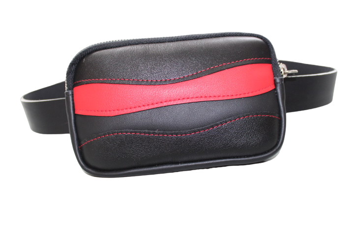 Pochette banane cuir noir et rouge