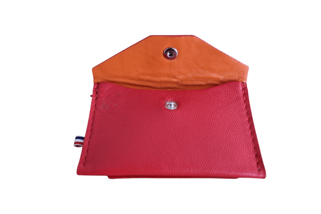 Porte cartes cuir pleine fleur rouge