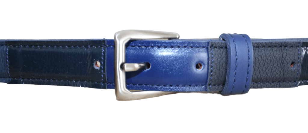 Ceinture cuir patchwork bleu marine