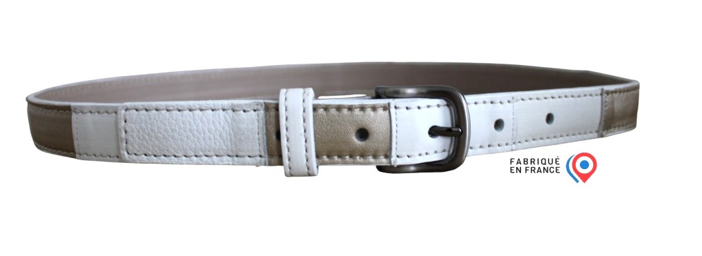 Ceinture femme en cuir blanc et or