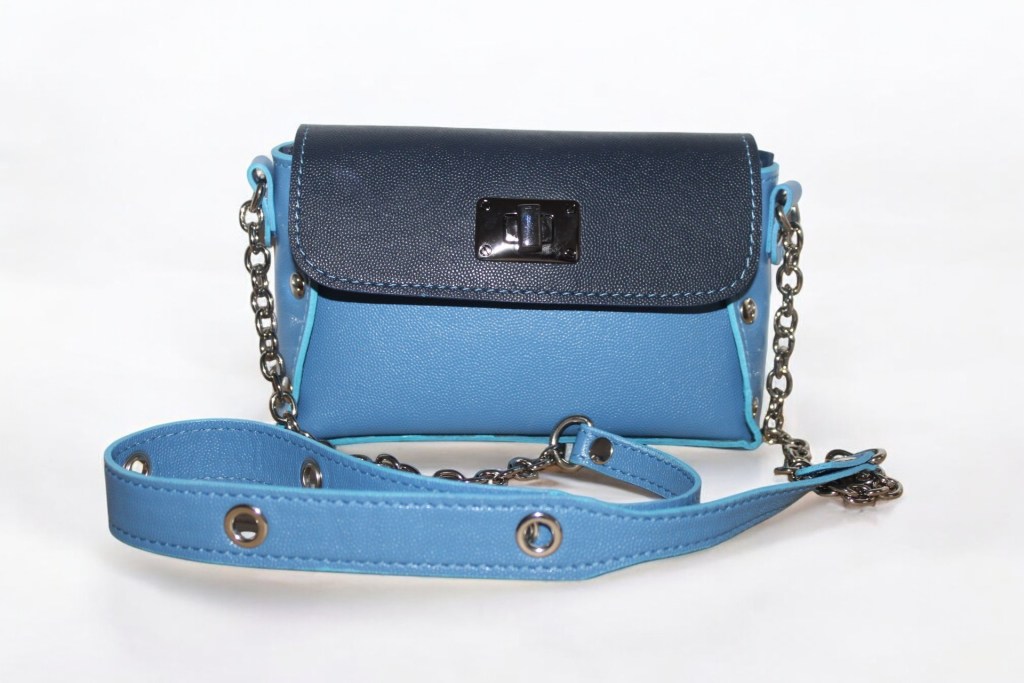 Sac bandoulière cuir bicolore bleu