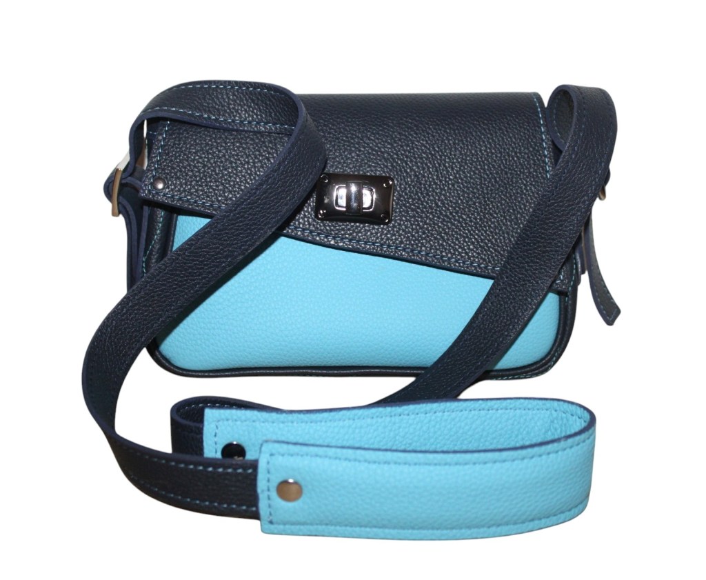 Sac créateur cuir bicolore bleu