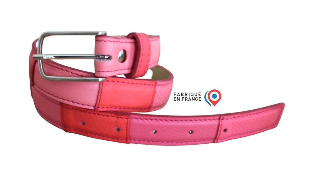 Ceinture cuir rose saumon patchwork