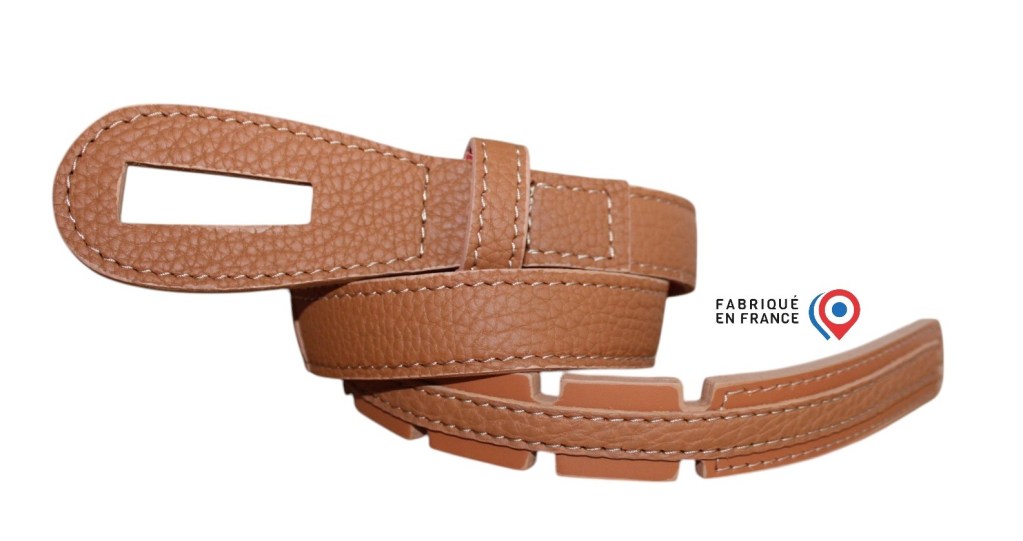 Ceinture design boucle cuir en cuir camel