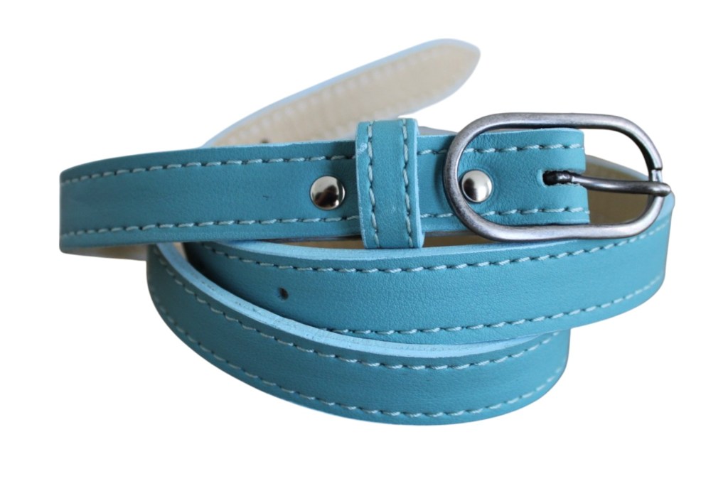 Ceinture fine en cuir bleu clair