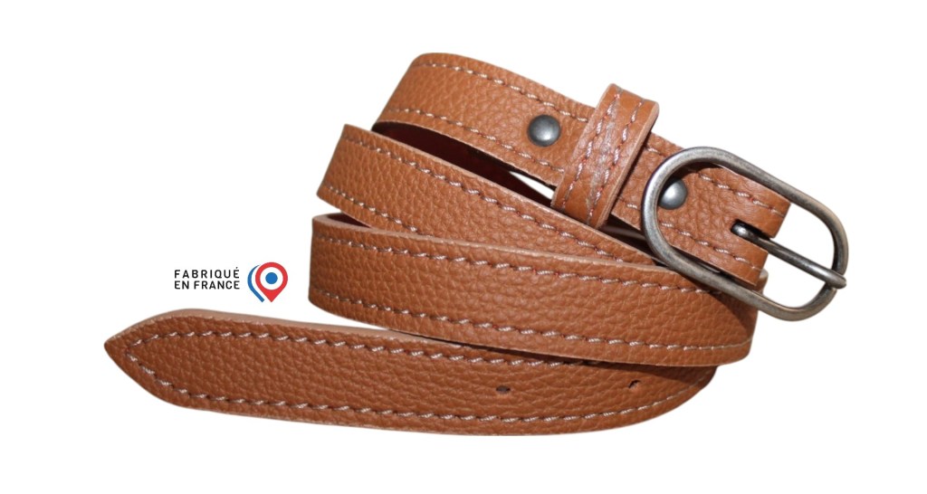 Ceinture fine en cuir camel