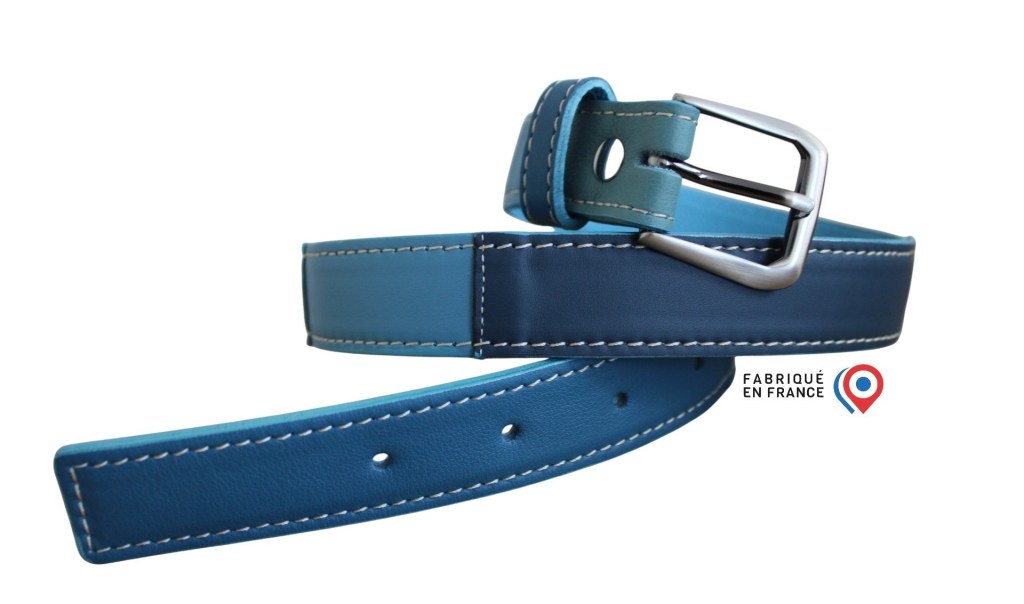 Ceinture créateur femme en cuir bleu camaïeu Ceinture créateur cuir camaïeu de bleus