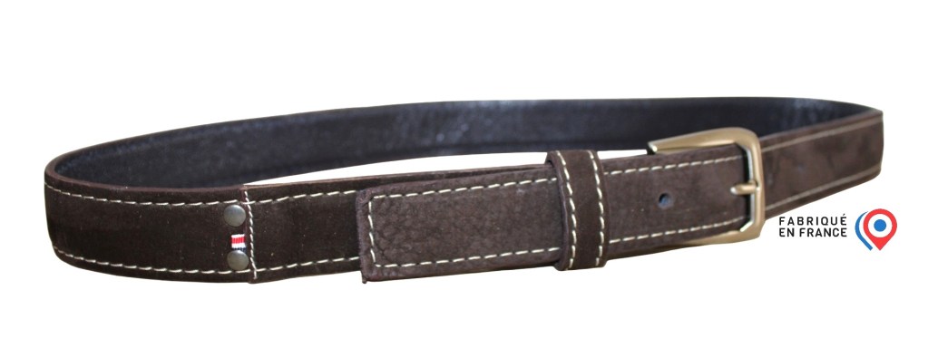 Ceinture artisanale cuir nubuck chocolat