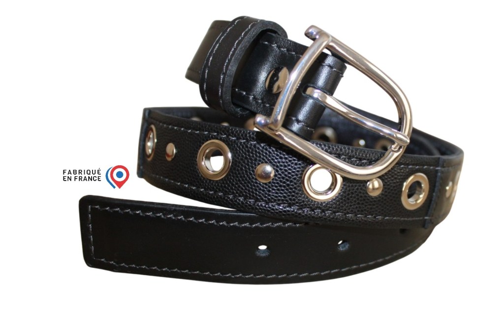 Ceinture artisanale en cuir noir clouté