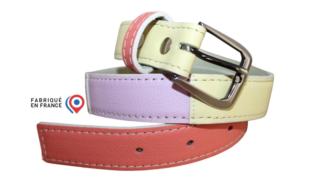 Ceinture créateur cuir multicolore pastel