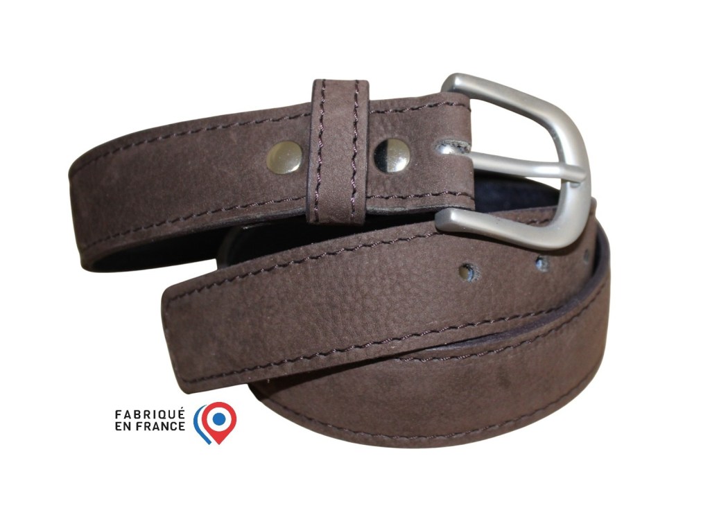 Ceinture en cuir nubuck brun 35mm