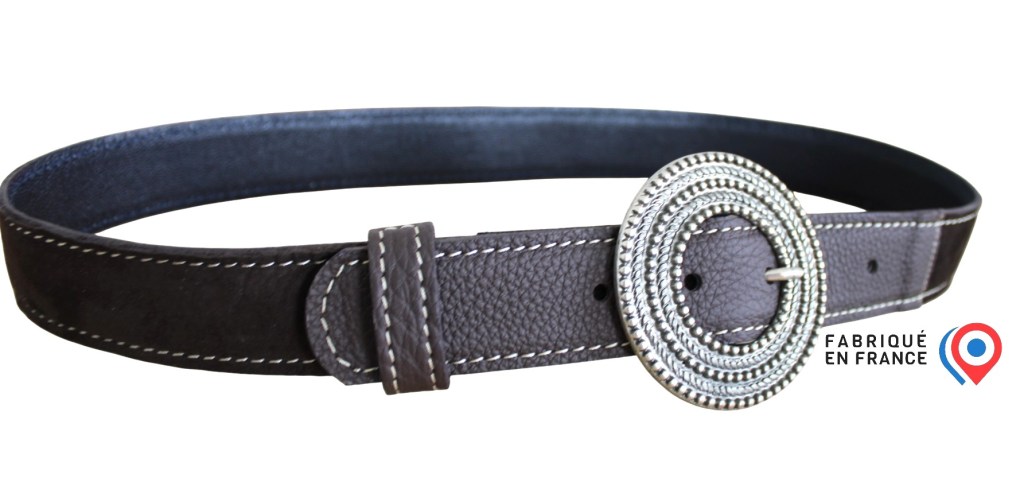 Ceinture large artisanale en cuir marron foncé