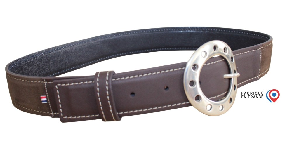 Ceinture large en cuir chocolat avec boucle ronde
