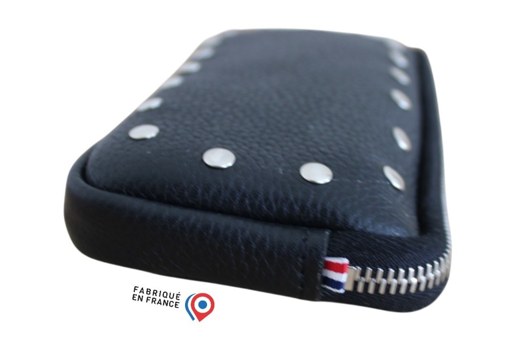 Pochette banane en cuir noir avec rivets