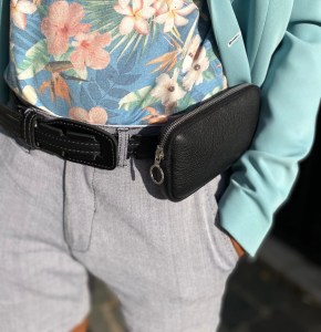 Pochette banane et ceinture design en cuir noir