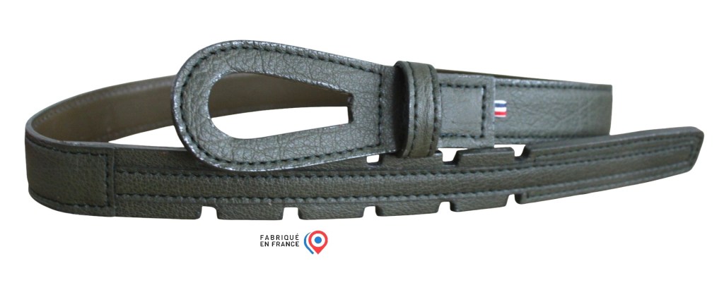 Ceinture sans métal cuir vert kaki