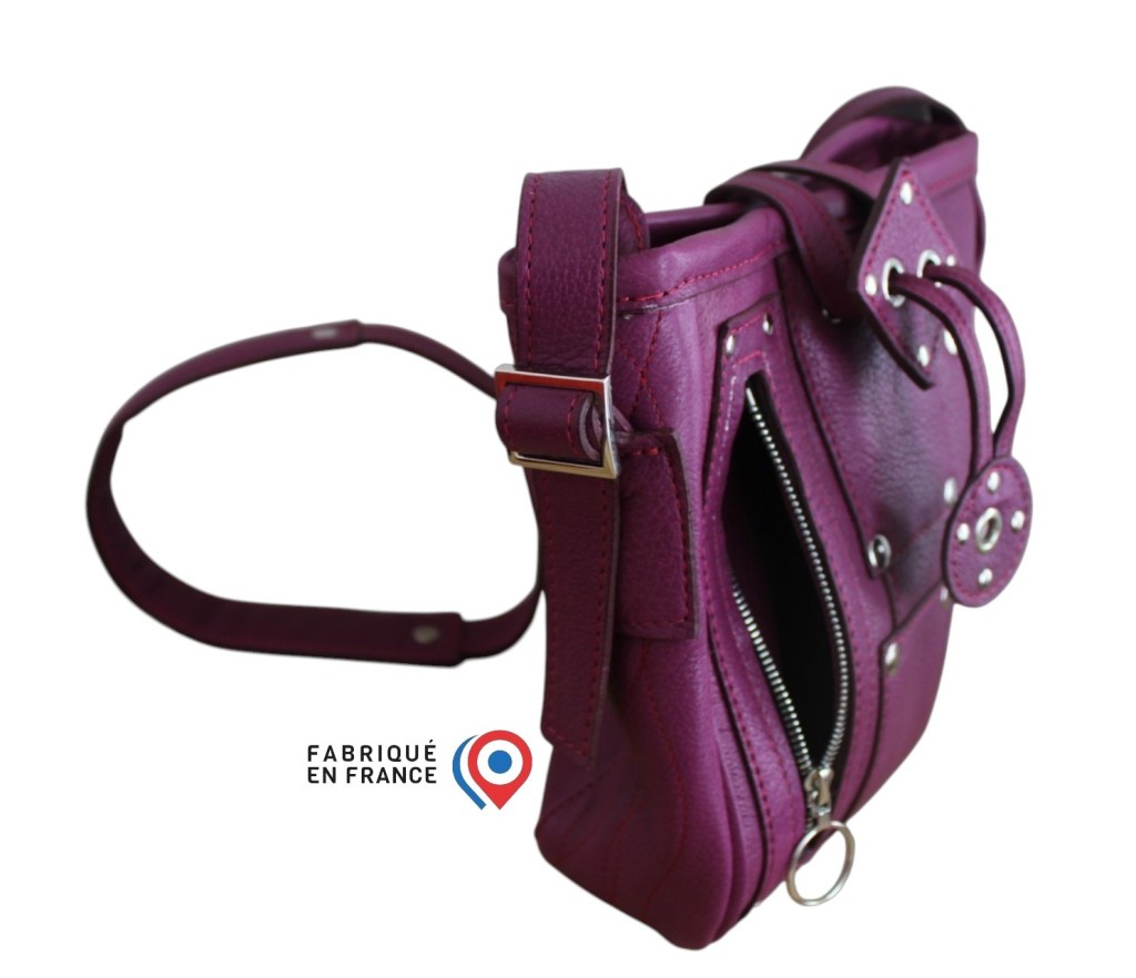 Coté du sac en cuir patchwork rose fuschia