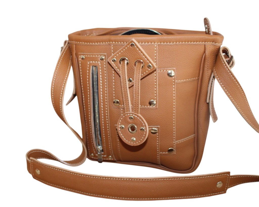 Sac cuir patchwork bandoulière camel
