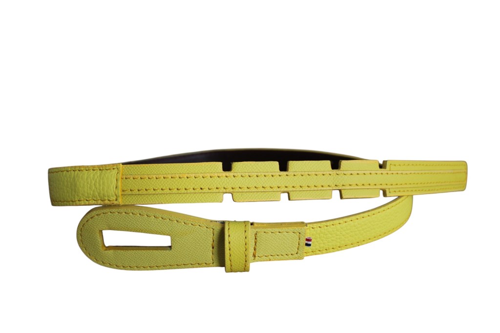 Ceinture artisanale créateur sans métal en cuir jaune