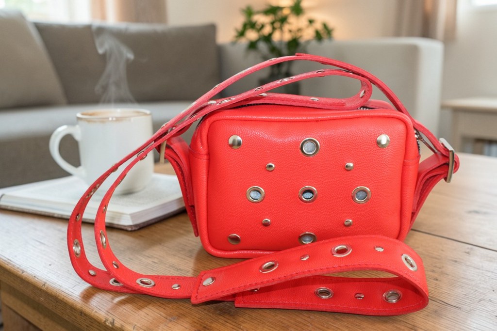 Sac trotteur cuir rouge et riveté