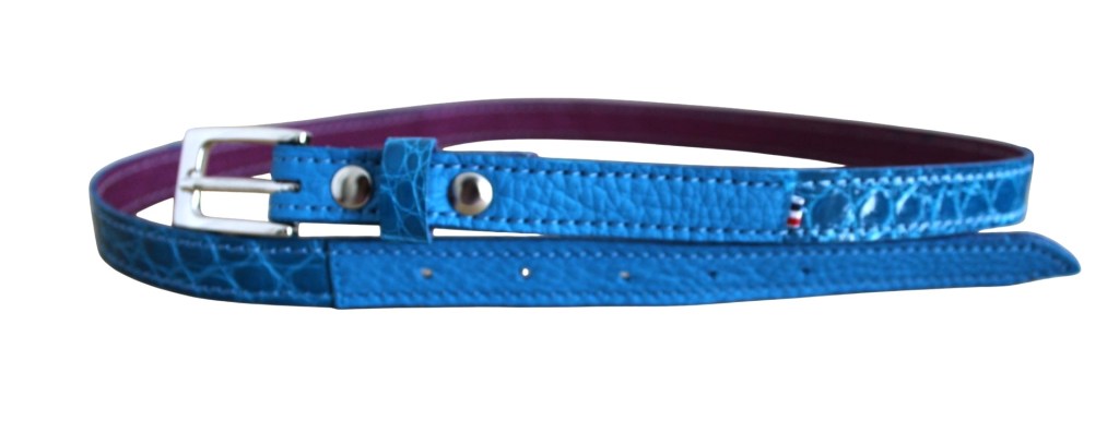 Ceinture fine en cuir bleu turquoise pour femme fabriqué en France