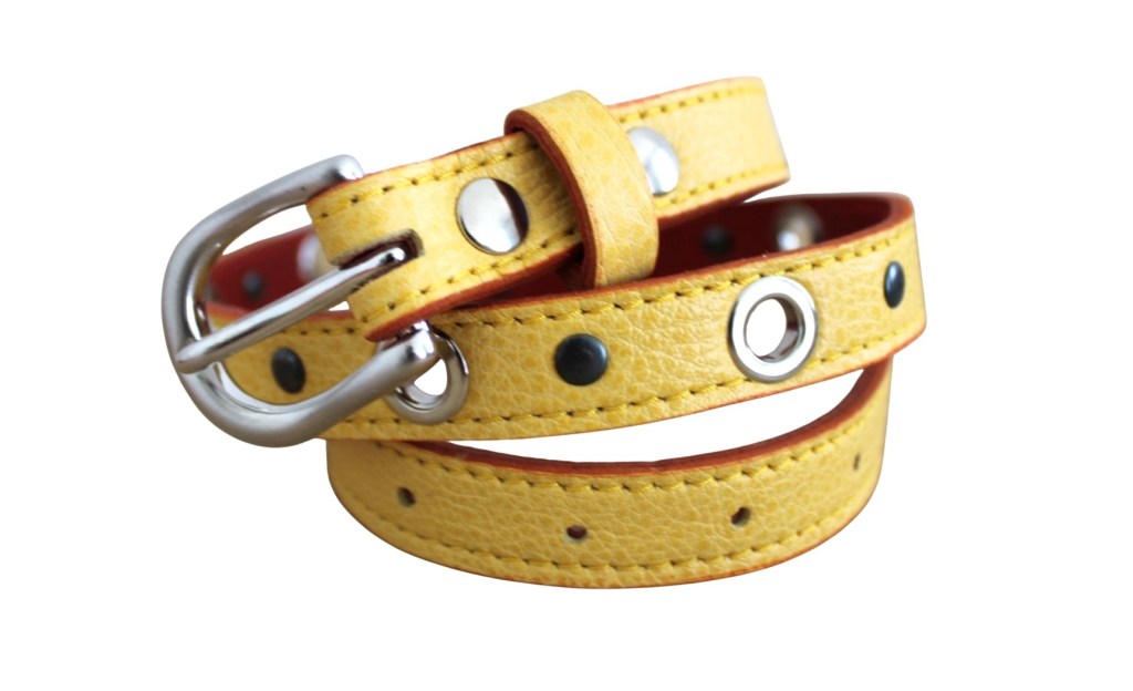 Ceinture fine en cuir grainé jaune Largeur 20mm